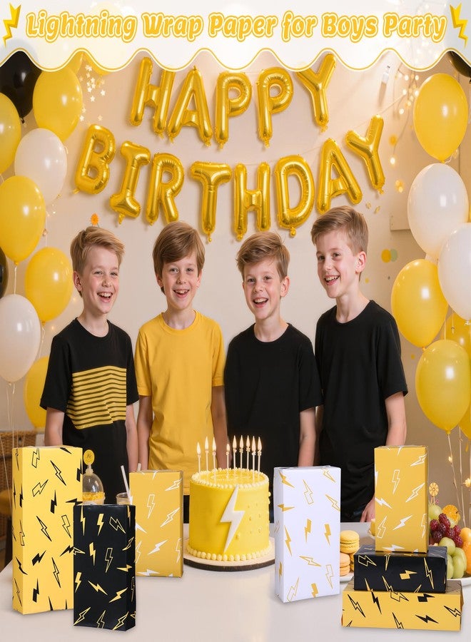 Pineraap 12 Sheets Lightning Bolt Wrapping Paper 28x20 In, Yellow Lightning Birthday Wrapping Papers for Men, Boy, Trend Enthusiast, Flash Weather Gift Wrap Paper for Street Cultural Rock Party - Image 5